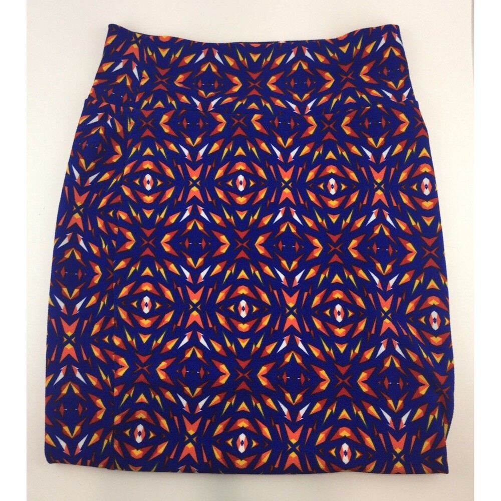 LuLaRoe Cassie Skirt M/Medium Blue & Orange Geometric  Print Y19